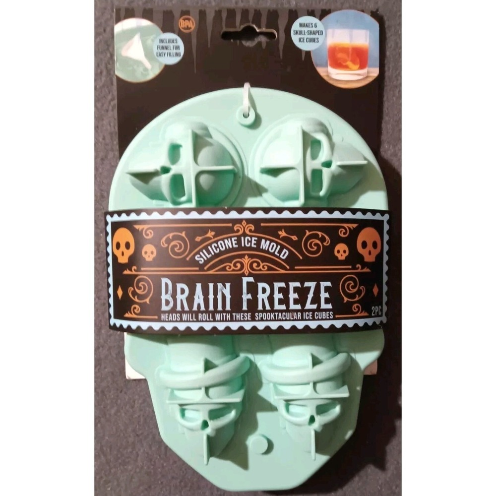 Brain Freeze Skull Ice Mold - Silicone Mold with Funnel - Makes 6 Cubes **NEW**